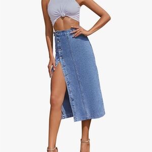 Women's Casual High Waisted Solid Button Up Denim Jean Skirt